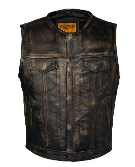 Mens Gun Pocket Distressed Brown Leather Concealed Club Vest.