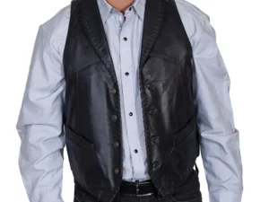 Mne's whip stitch leather western vest