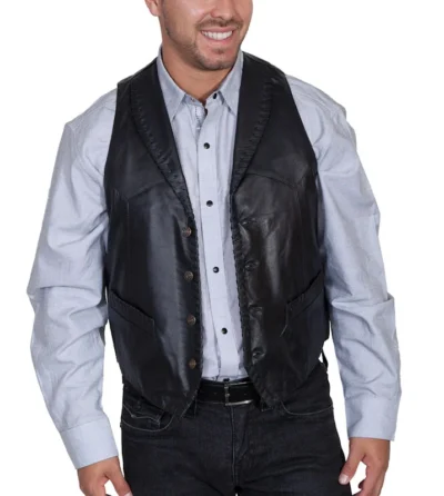 Mne's whip stitch leather western vest