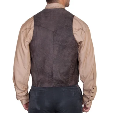 Mne's whip stitch leather western vest