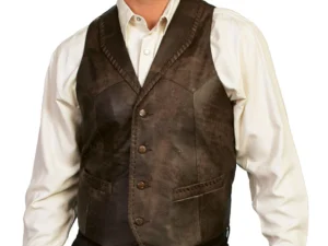 Mne's whip stitch leather western vest