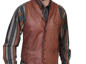 Mne's whip stitch leather western vest