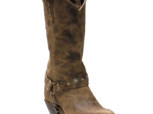 Distress Cowhide J toe Womens Boot Chain Cowboy Boots USA made on a white background.