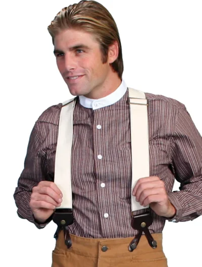 <div class="qsc-html-content"> Scully Wahmaker Natural  USA made Y Back Suspenders 2" <ul style="list-style: square inside none;"> <li>Y back</li> <li>Leather loops</li> <li>2" wide</li> <li>USA MADE</li> </ul>   </div> •