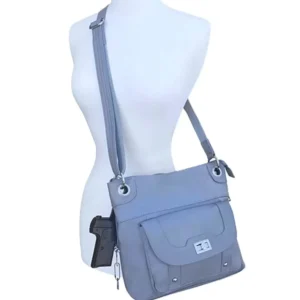 gray crossbody leather concealed carry handbag with holster