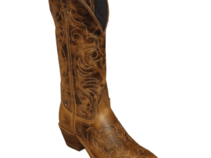 A women's Womens Antique Tan Cowhide Square Toe Cowboy Boots USA made.
