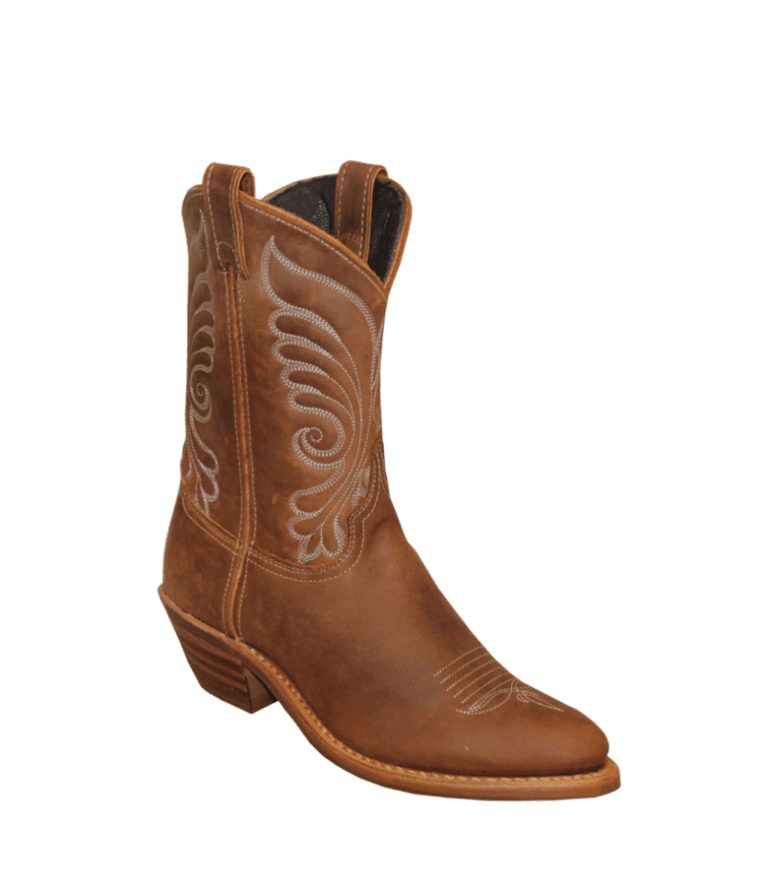 A women's Womens Shorter Shaft Brown Leather Cowboy Boots USA made with an embroidered design.