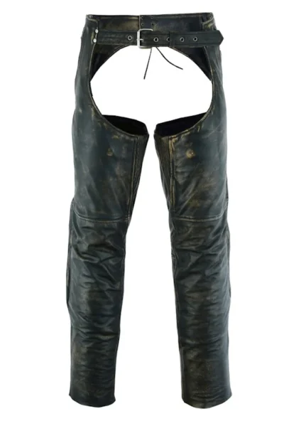 Distressed Brown Leather Pocket Chaps