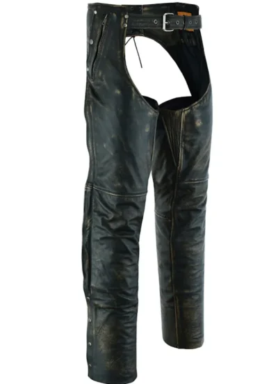 Distressed Brown Leather Pocket Chaps