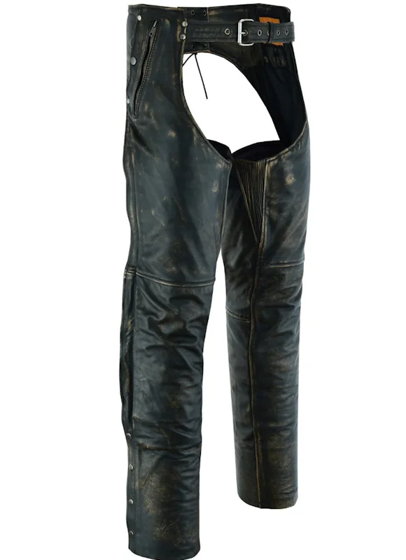Distressed Brown Leather Pocket Chaps