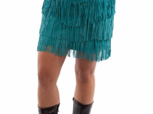 Womens Turquoise Suede Full Fringe Short Western Skirt