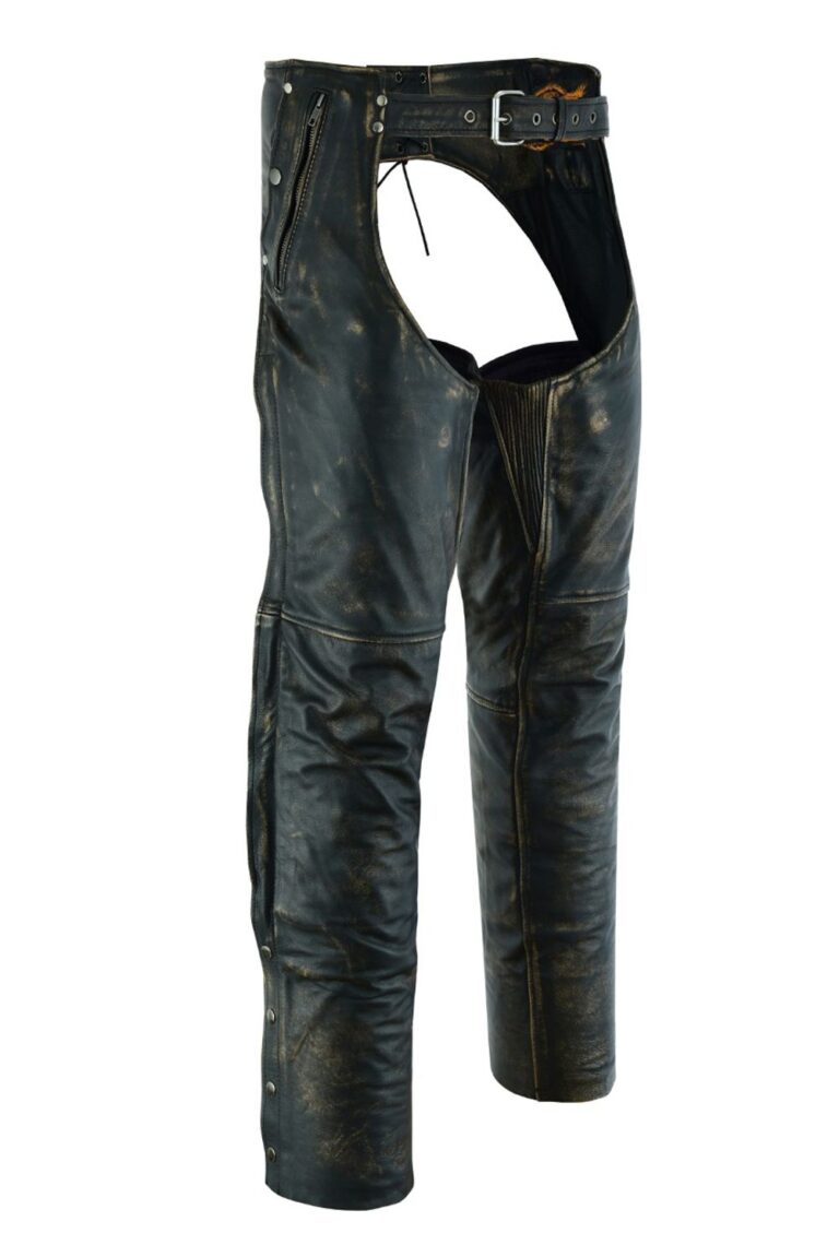 Espresso Distressed Brown Leather Pocket Chaps Image