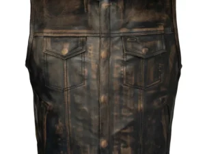 men's distressed brown leather concealed carry gun vest