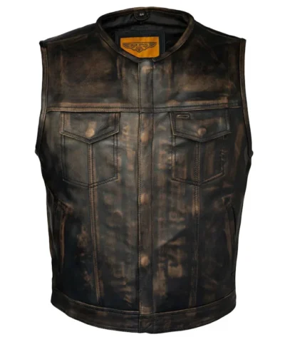 men's distressed brown leather concealed carry gun vest