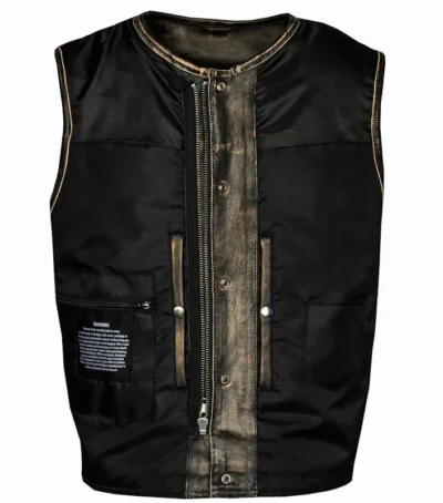 men's distressed brown leather concealed carry gun vest