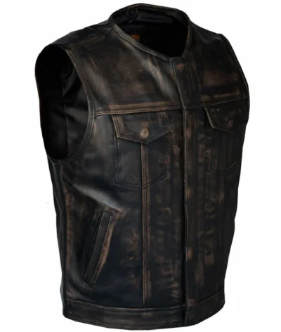 men's distressed brown leather concealed carry gun vest