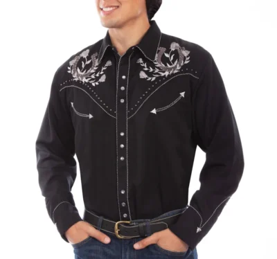 Winners Circle Men's Scully Black Horseshoe Western Shirt.