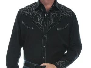 Mens Scully Black pearl snap Steer head Studded Western Shirt.