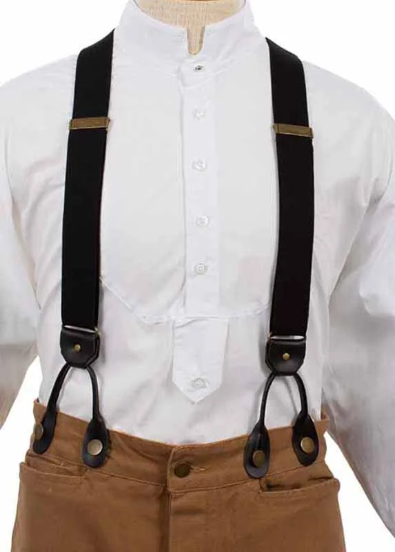 1.5" Black 1800s Suspenders – Y Back Leather Loops – Scully Rangewear 1 1.5" 1800s Suspenders – Y Back Leather Loops – Scully Rangewear
