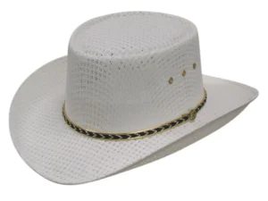 White tight weave straw gambler cowboy hat