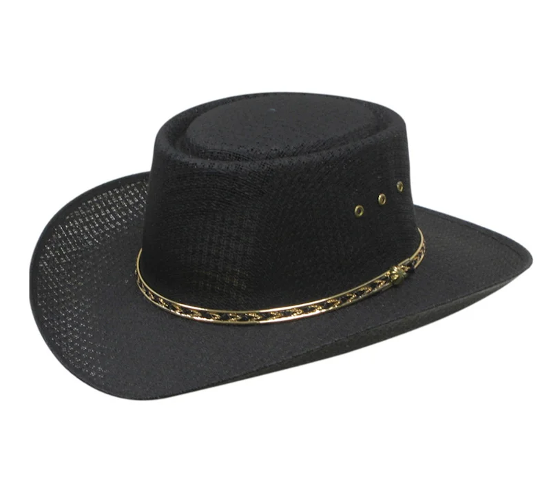 Black tight weave straw gambler cowboy hat