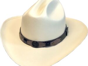 The Texan Jr" Kids Canvas Cream Straw Cattleman Cowboy Hat with a straw band.