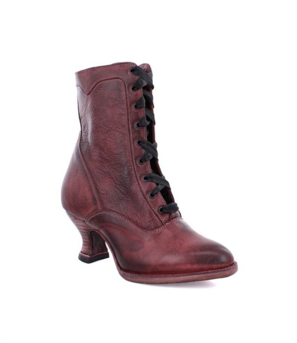 Eleanor Merlot Wine Leather Women's Granny Boots, inspired by old frontier boots.