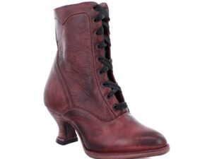 An old frontier woman's Eleanor Merlot Wine Leather Womens Granny Boot.