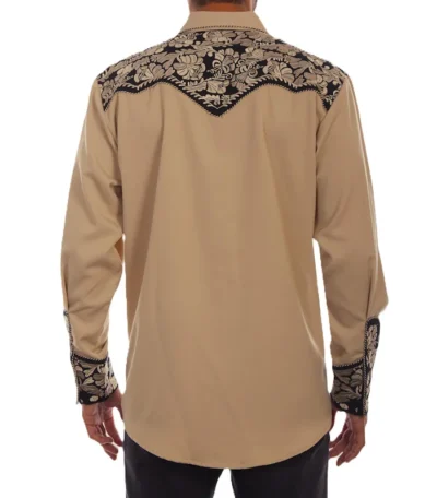 His and hers tan embroidered cowboy shirts