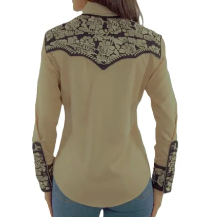 womens pearl snap black and tan embroidered cowboy shirts