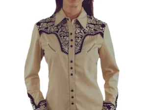 womens pearl snap black and tan embroidered cowboy shirts