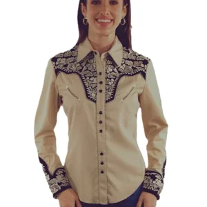 womens pearl snap black and tan embroidered cowboy shirts