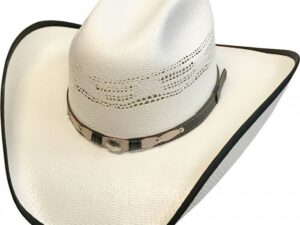A Vented 50X Bangora Straw Silverton Cowboy Hat Bounded Edge on a white background.