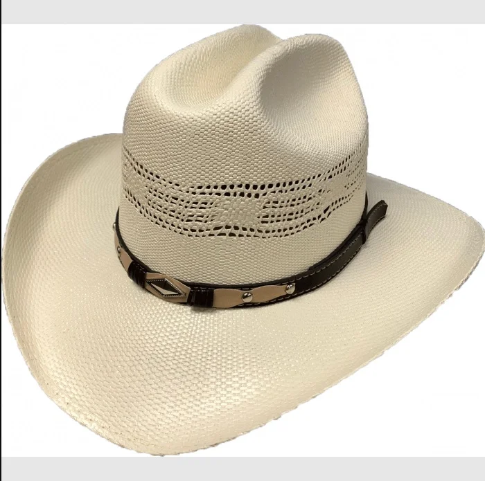 A Vented 50X Bangora Straw Cattleman Kids Cowboy Hat on a white background.