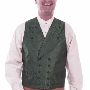 Scully Men's Green Paisley Double Breasted Vest - Western 1800's Frontier Style