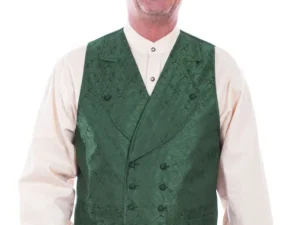 Scully Mens Green Notched Lapel Double Breasted Paisley Vest