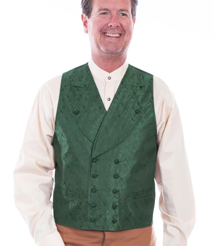 Scully Mens Green Notched Lapel Double Breasted Paisley Vest