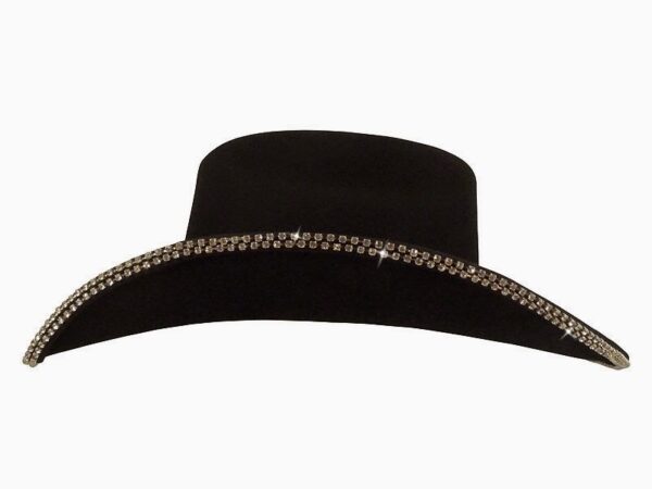 A black Double Row Clear Rhinestone Bounded Edge with Matching Hat Band.