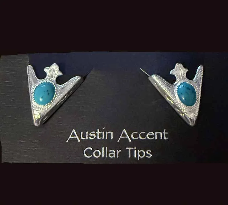 1-1/4" Sterling Silver Turquoise Collar Tips 1 Silver Turquoise stone Collar Tips