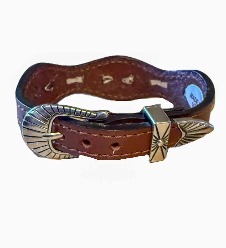 Western Leather Bracelet – Copper Parachute Conchos – USA made 3 Parachute Conchos Western Leather Bracelet USA made