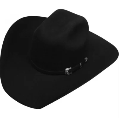 Adult Silverton Black Wool Cowboy Hat <ul> <li>Silverton Crown</li> <li>4x fur</li> <li>RAW EDGE</li> <li>6-5/8 to 7-5/8</li> </ul> •
