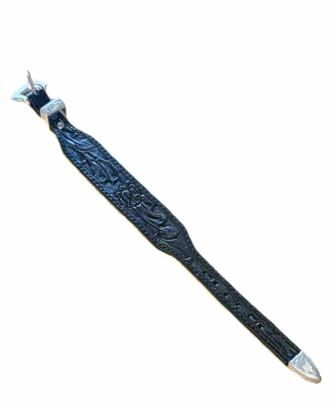 Tooled Leather Western Bracelets - USA made - 3/4" Wide Band 3 Tooled Leather Western Bracelets - USA made - 3/4" Wide Band