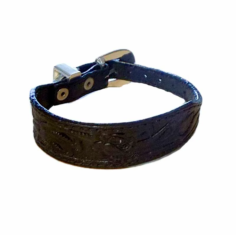 Tooled Leather Western Bracelets - USA made - 3/4" Wide Band 5 Tooled Leather Western Bracelets - USA made - 3/4" Wide Band