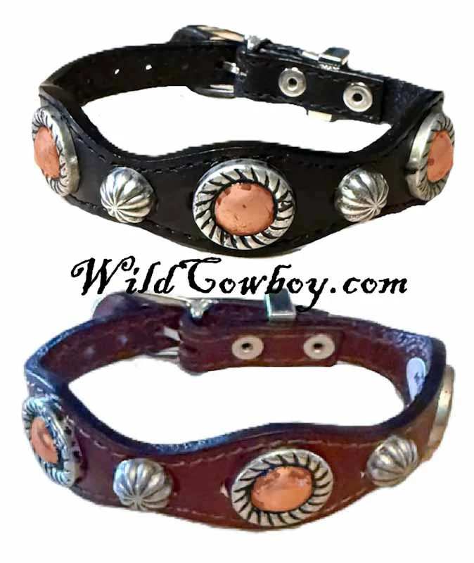 Western Leather Bracelet – Copper Parachute Conchos – USA made 1 Western Leather Bracelet – Copper Parachute Conchos – USA made