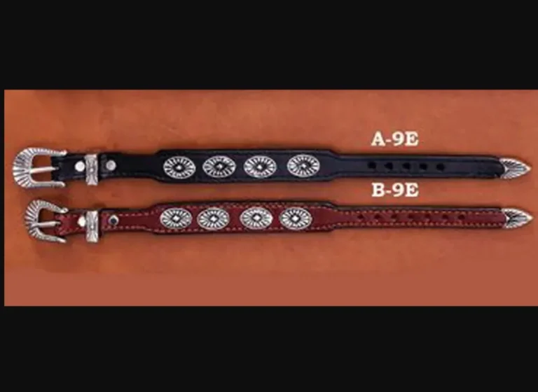 A pair of Antique Silver Mesa Western Leather Bracelets with silver buckles.