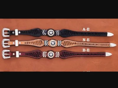 Four different Rawhide Leather Basket Weave Western Star bracelets with buckles.