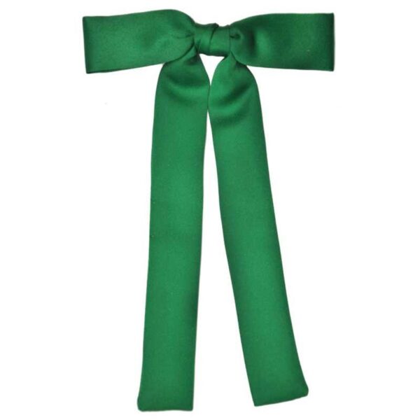 A green bow tie on a white background.