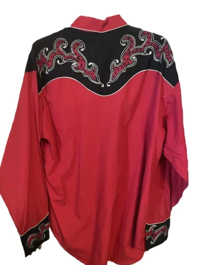 mens red and black embroidered cowboy shirt