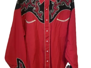 mens red and black embroidered cowboy shirt