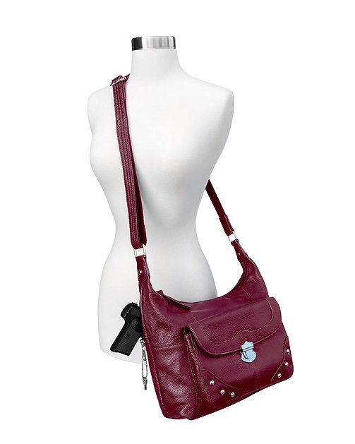Elaine Women Wine Leather Stud Concealed Handbag